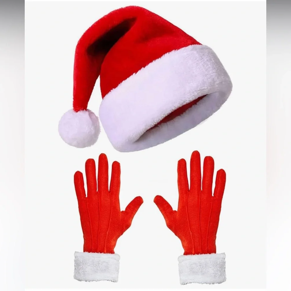 🆕 Red Fur Velvet Gloves Santa Hat for Women
